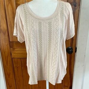 J Jill Cross-stitch Embroidered Top Blush Pink Beige Petite Large Cotton